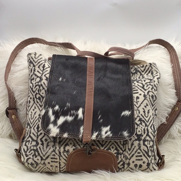 Myra Bag Handbags - Myra Bag Cowhide Canvas Brown/Beige Backpack